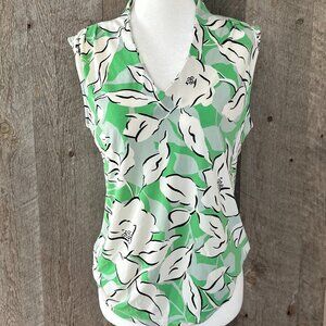 Ann Taylor Green White Floral Tank Top